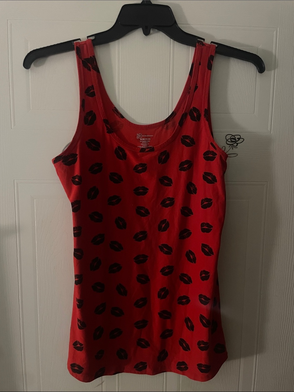 No Boundaries Red Tank Top with Black Lip Print